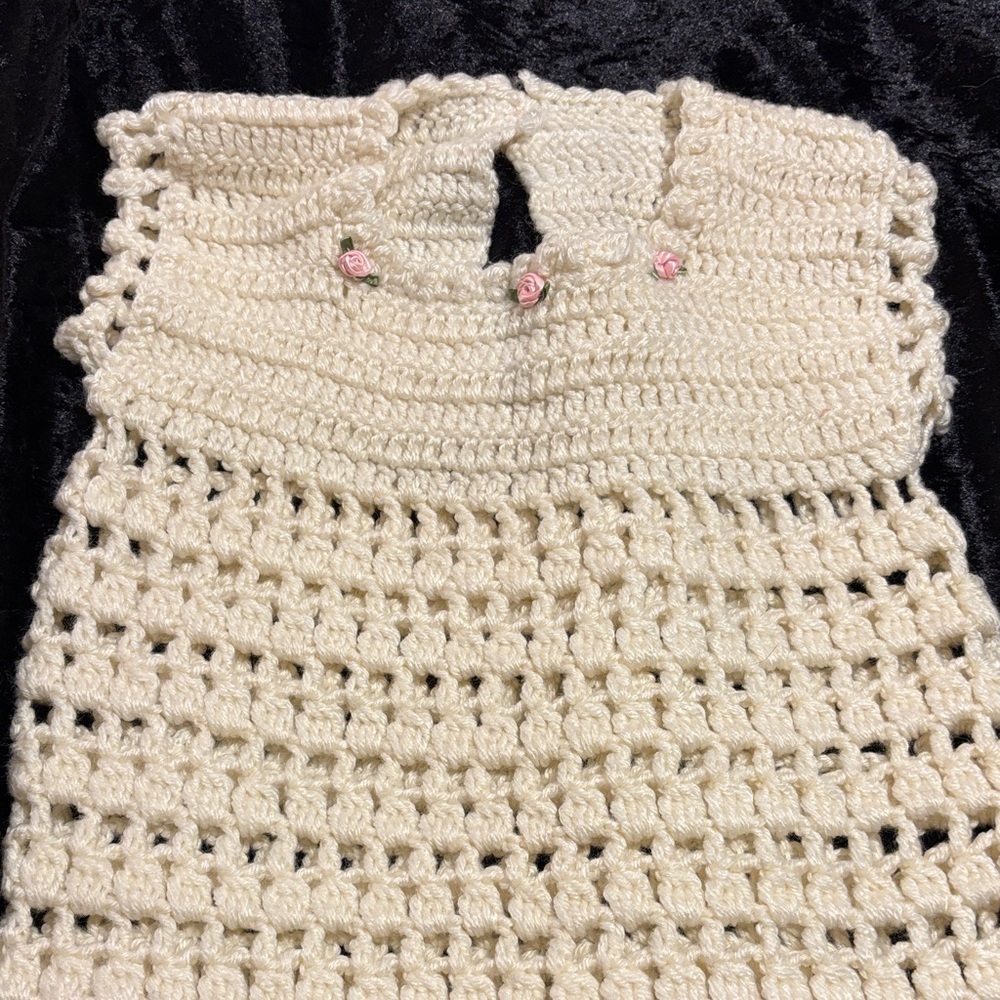 Elegant Cream Crochet Kids Dress